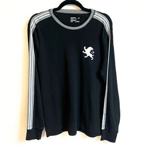 EXPRESS Waffle Knit Shirt Men’s M Crew Neck Long Sleeve Pullover Black Striped